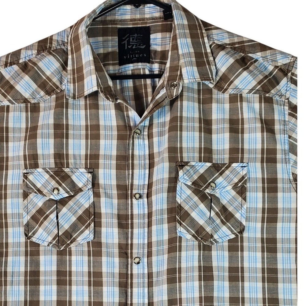 Seven Virtues of Man Mens XXL Plaid Western pearl Snap Short Sleeve‎ Shirt